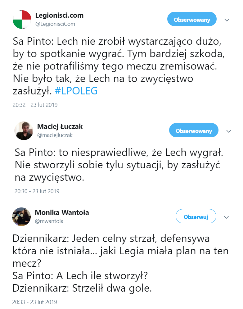 ABSURDALNE tłumaczenia Sa Pinto po porażce z Lechem